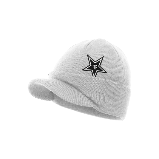 WHITE ROCKSTAR BRIM BEANIE