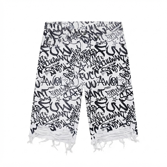 WHITE GRAFFITI JORTS